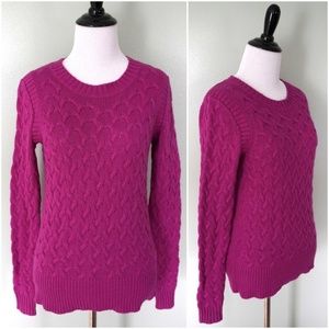 J. CREW Purple Cable Knit Wool Crew Neck Sweater